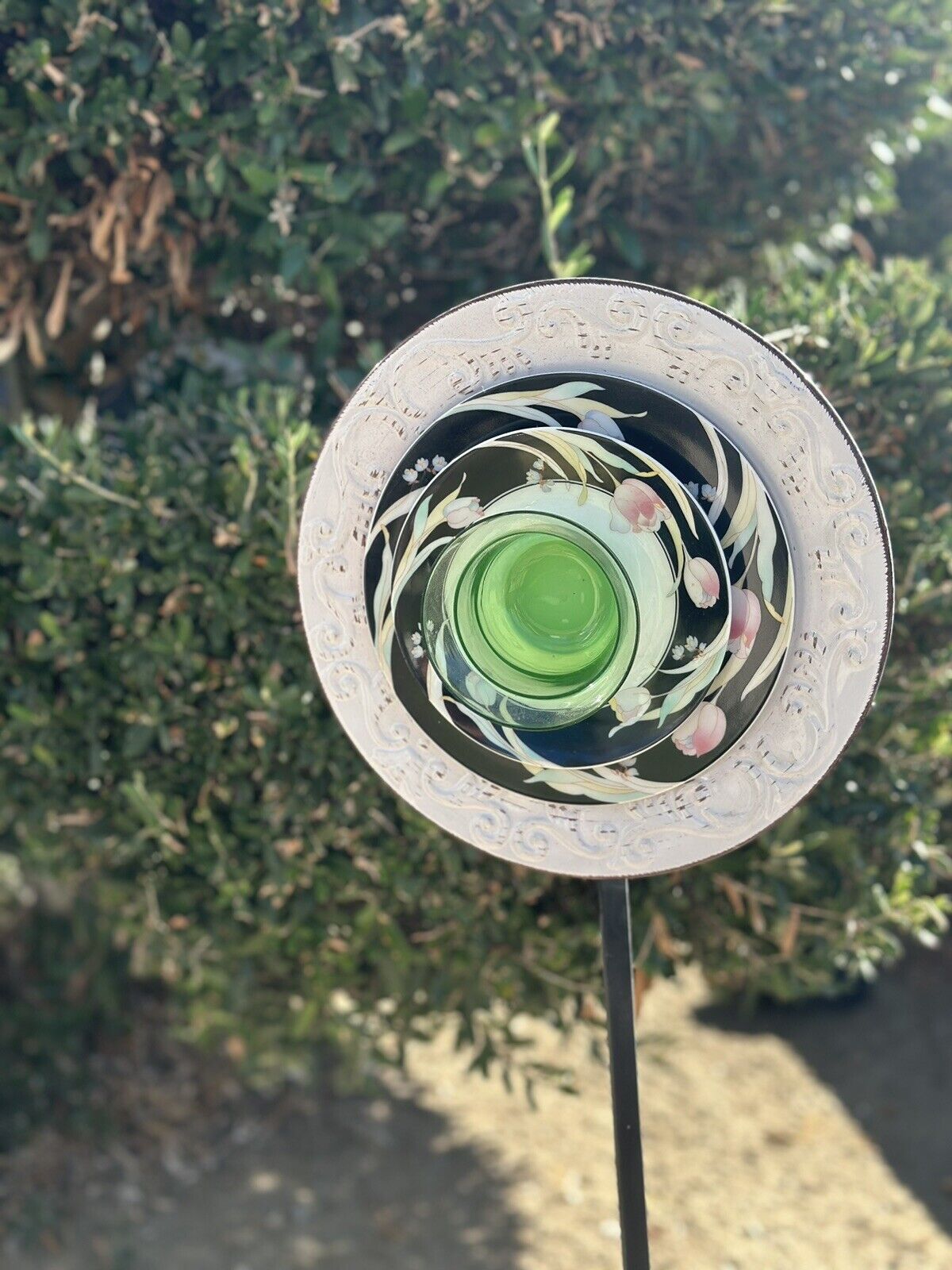 Glass Flower Topiary Upcycled Dishes Black And White