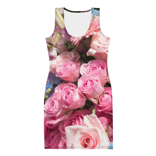 Bodycon dress - Pink and Blue Flowers