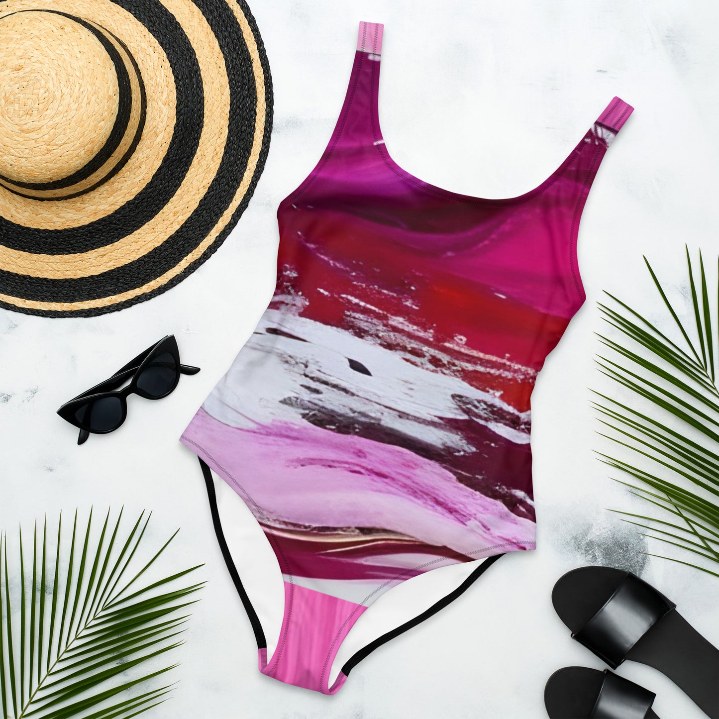 One-Piece Swimsuit - Pink Paint Pour Bathing Suit Stylin' Spirit XS  