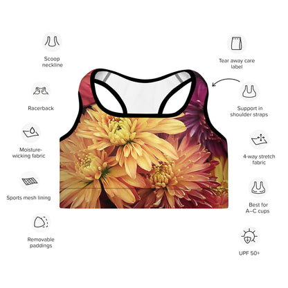 Padded Sports Bra - Fall Flowers Sports Bra Stylin' Spirit Black XS 