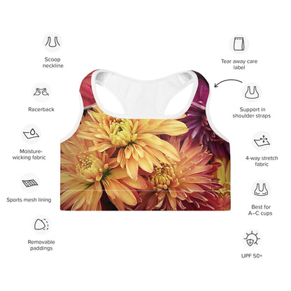 Padded Sports Bra - Fall Flowers Sports Bra Stylin' Spirit White XS 