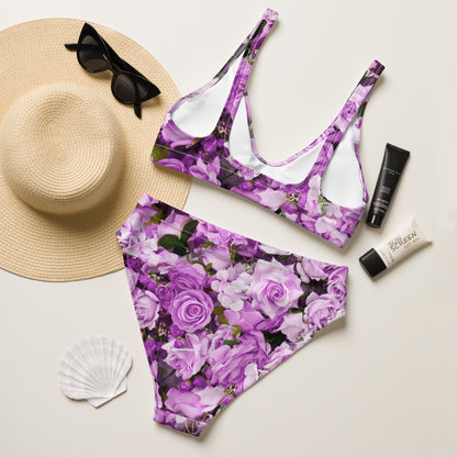 Recycled high-waisted bikini - Lavender Flowers