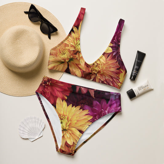 Recycled high-waisted bikini - Fall Flowers