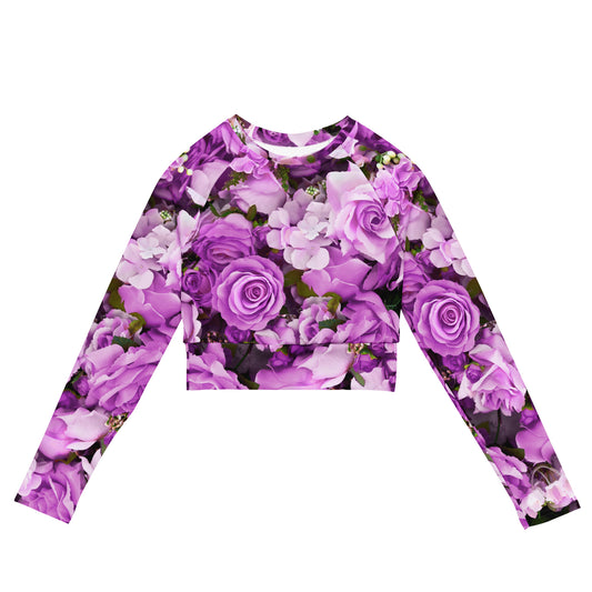 Recycled long-sleeve crop top- Lavender Flowers