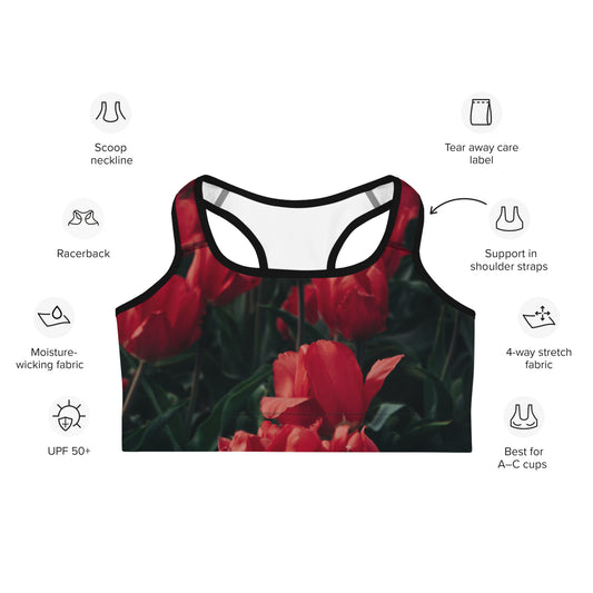 Sports bra - Red Flowers Sports Bra Stylin' Spirit XS  