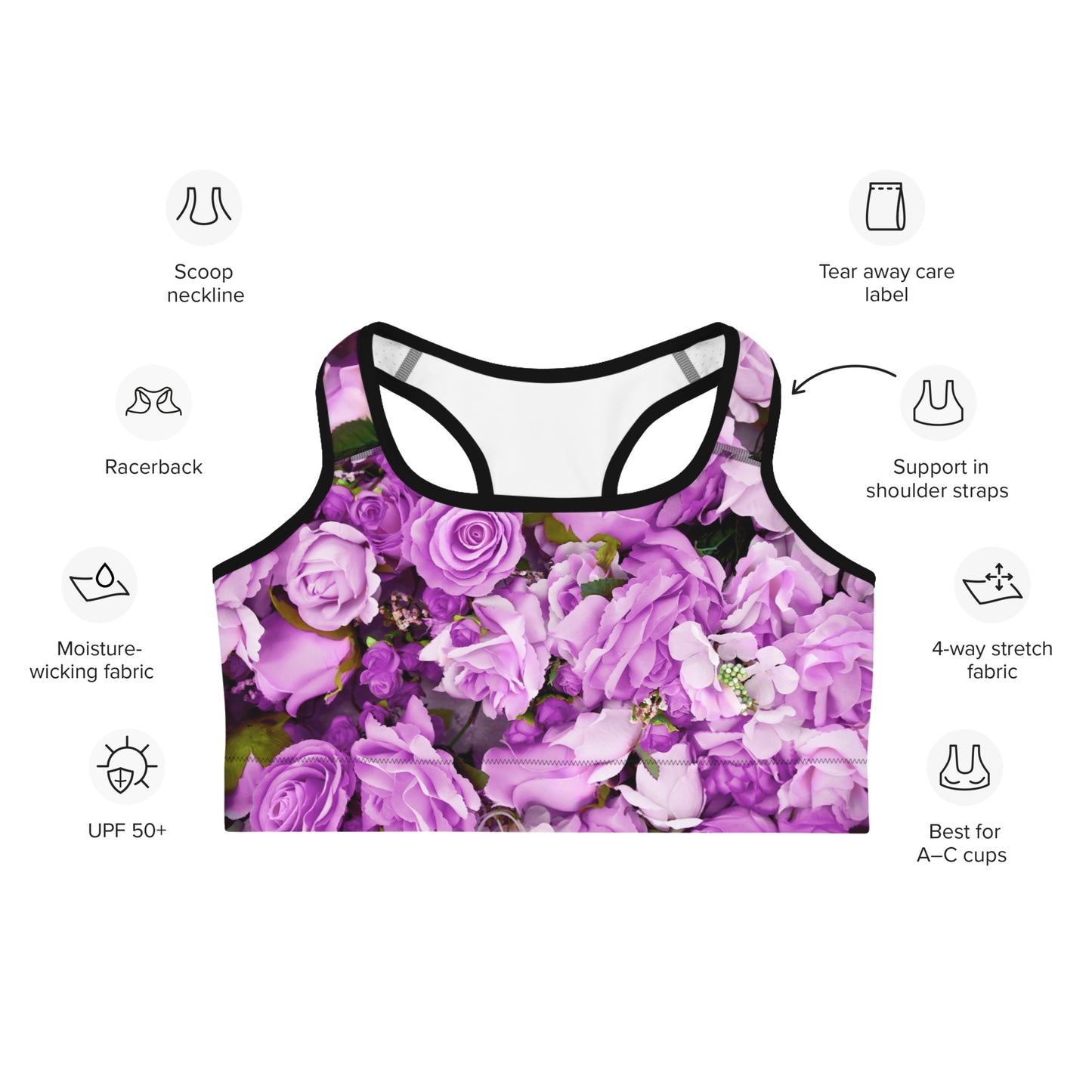 Sports bra -  Lavender Flowers