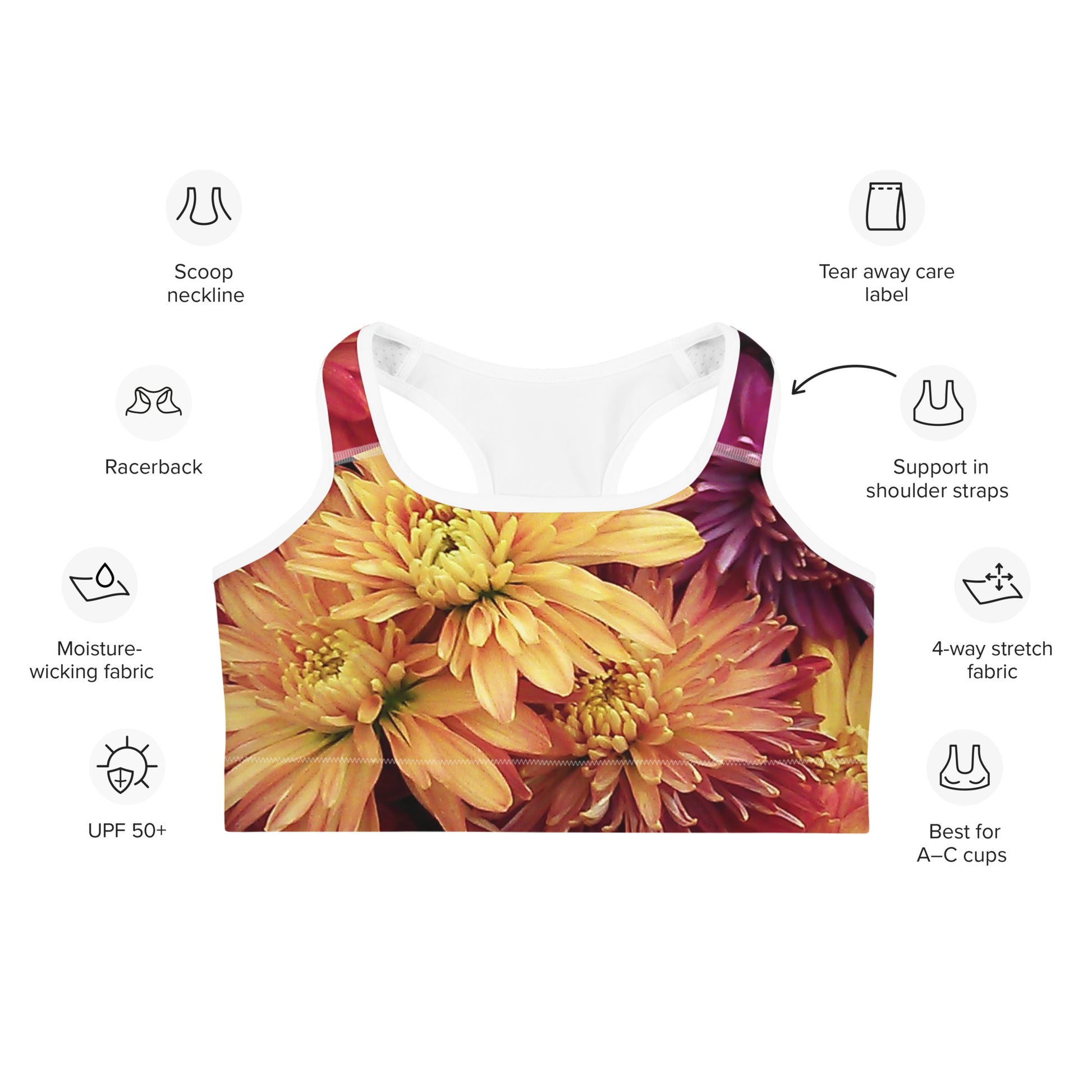 Sports bra - Fall Flowers Sports Bra Stylin' Spirit White XS 