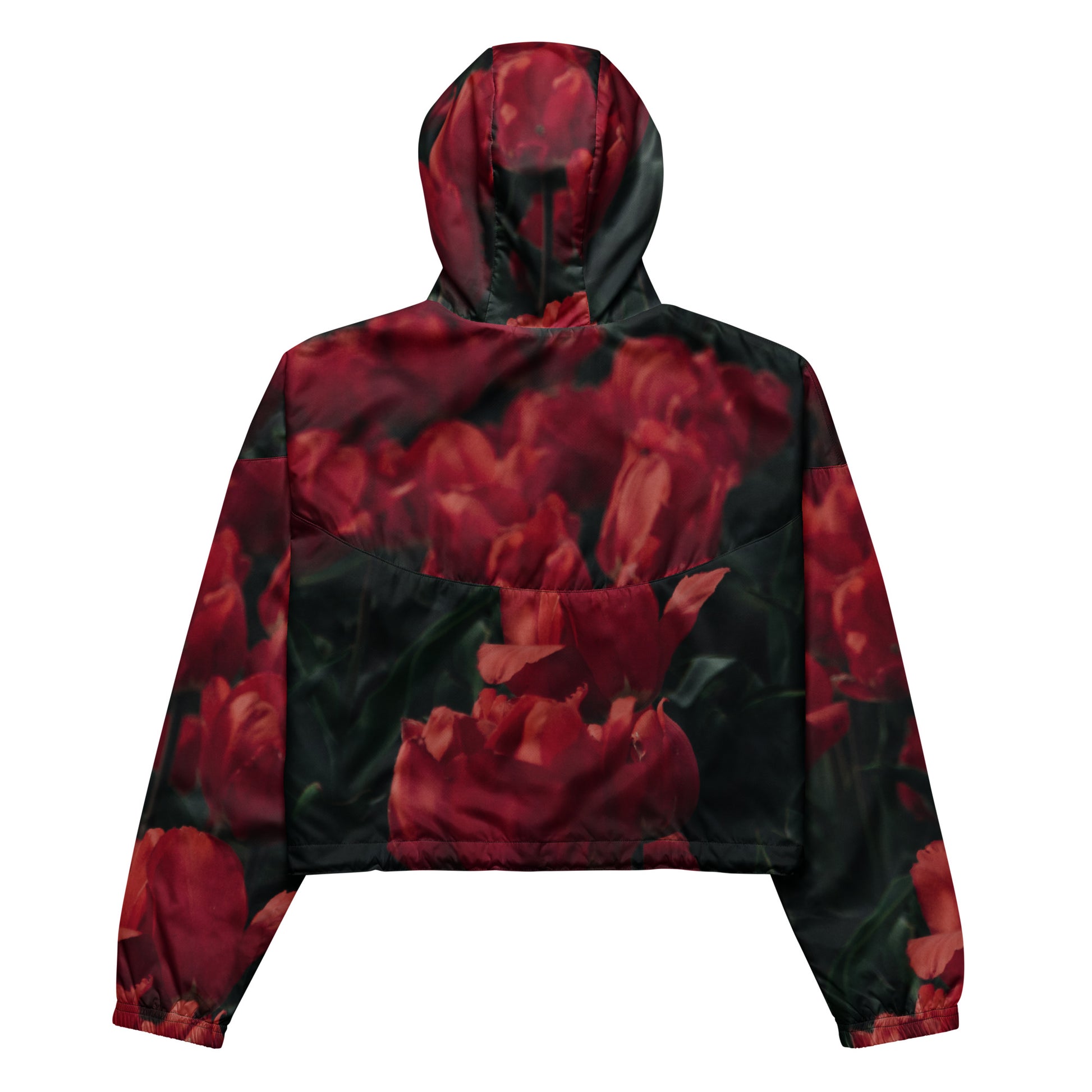 Women’s cropped windbreaker - Red Flowers Wind Breaker Stylin' Spirit   