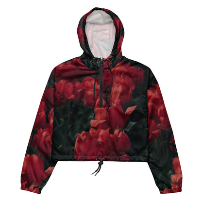 Women’s cropped windbreaker - Red Flowers Wind Breaker Stylin' Spirit XS  