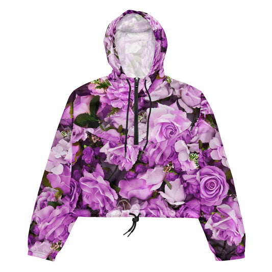 Women’s cropped windbreaker - Lavender Flowers