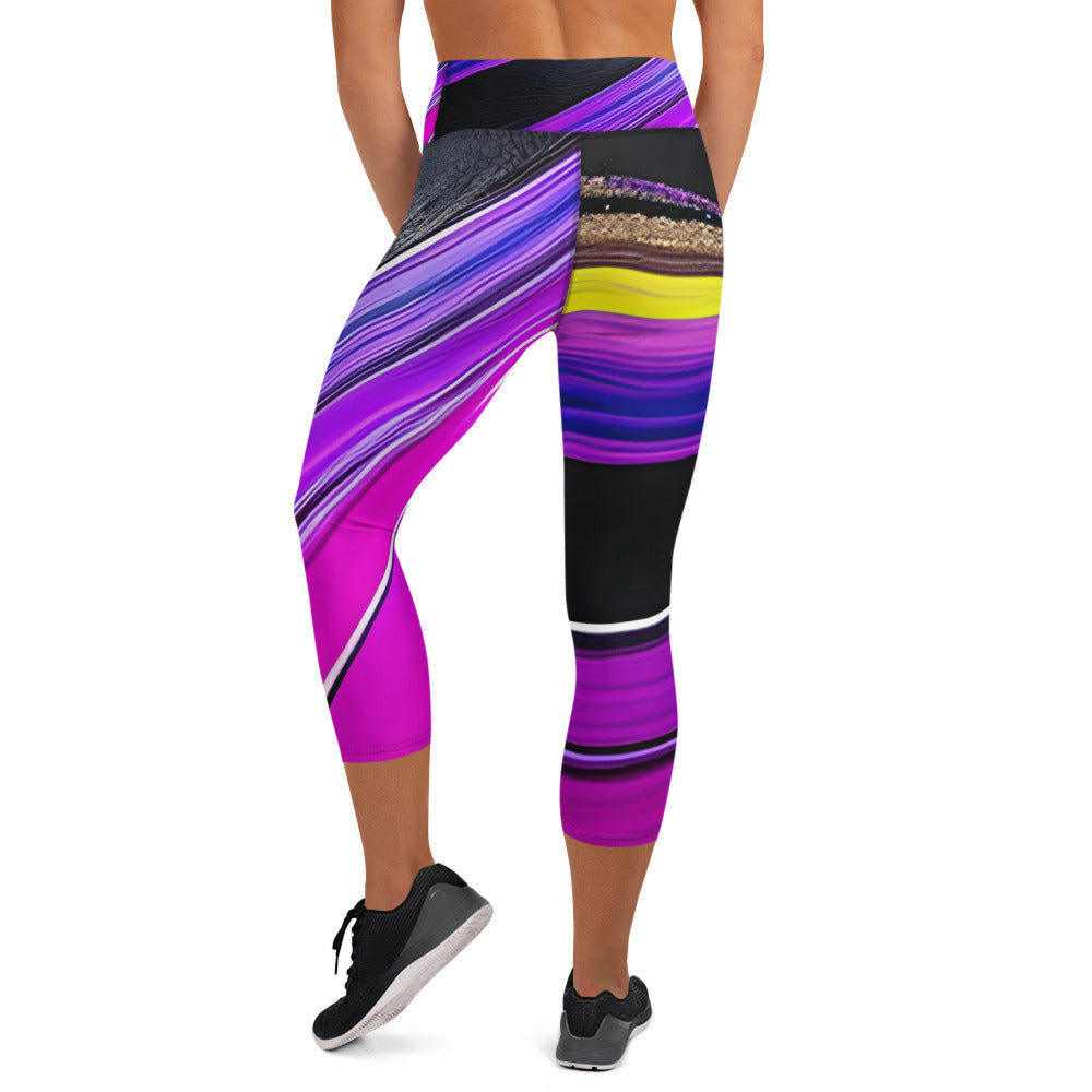 Yoga Capri Leggings - Purple Paint Pour Yoga Pants Stylin' Spirit   