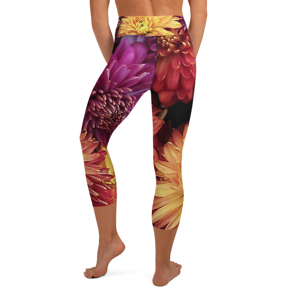 Yoga Capri Leggings - Fall Flowers Yoga Pants Stylin' Spirit   