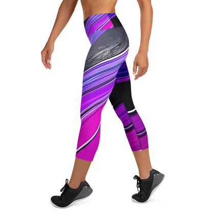 Yoga Capri Leggings - Purple Paint Pour Yoga Pants Stylin' Spirit   