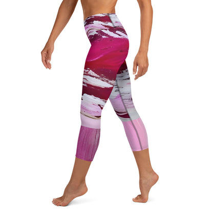 Yoga Capri Leggings - Pink Paint Pour Yoga Pants Stylin' Spirit   