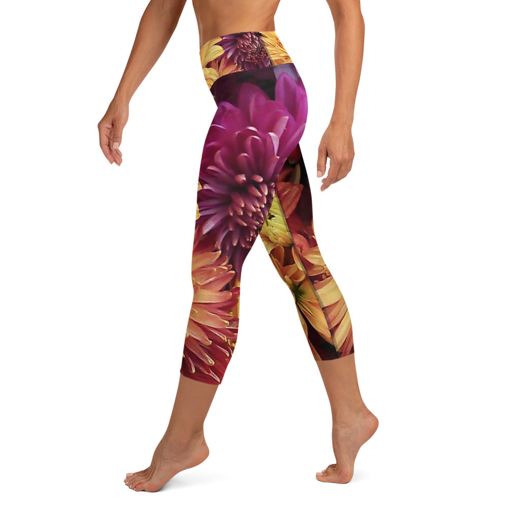 Yoga Capri Leggings - Fall Flowers Yoga Pants Stylin' Spirit   