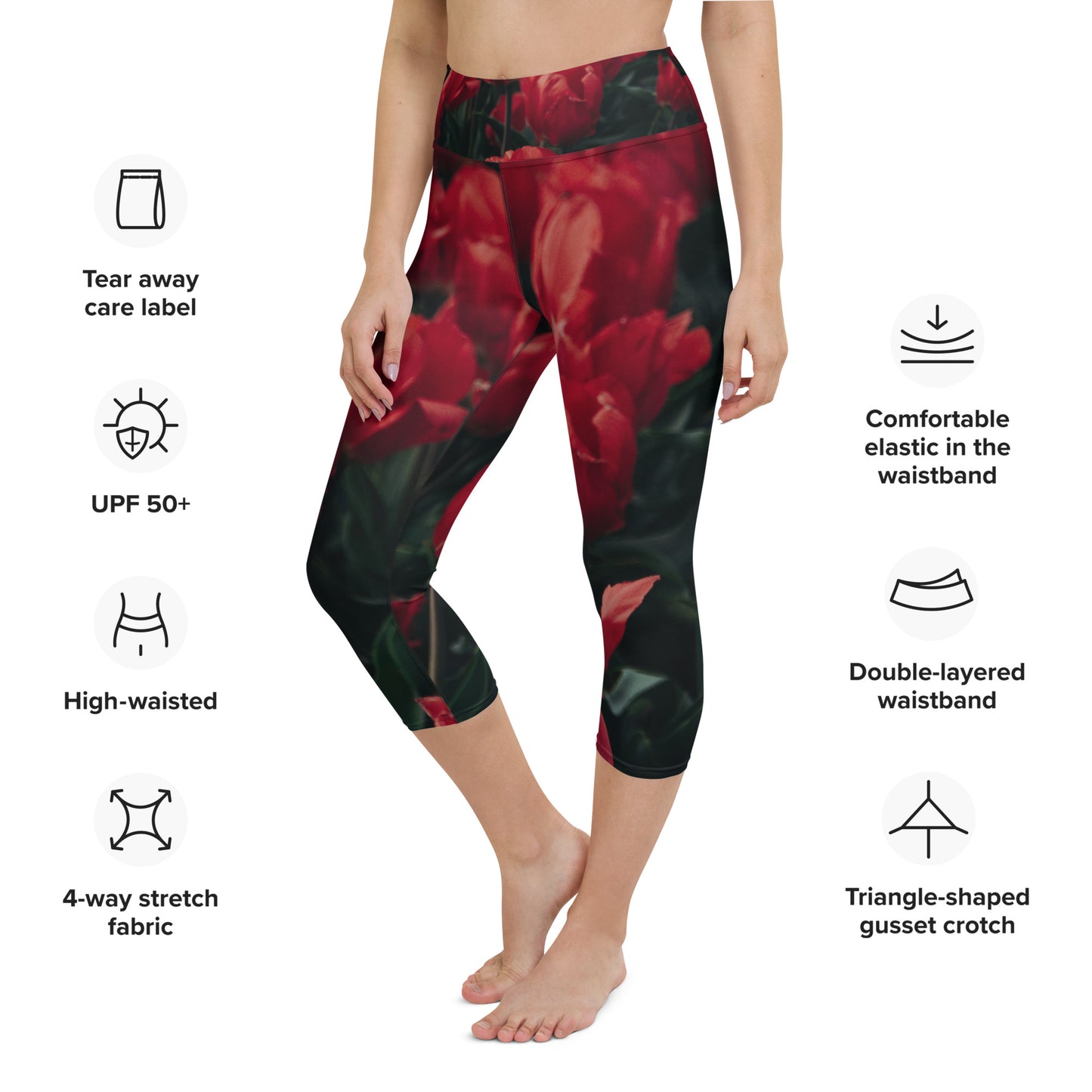 Yoga Capri Leggings - Red Flowers Yoga Pants Stylin' Spirit XS  