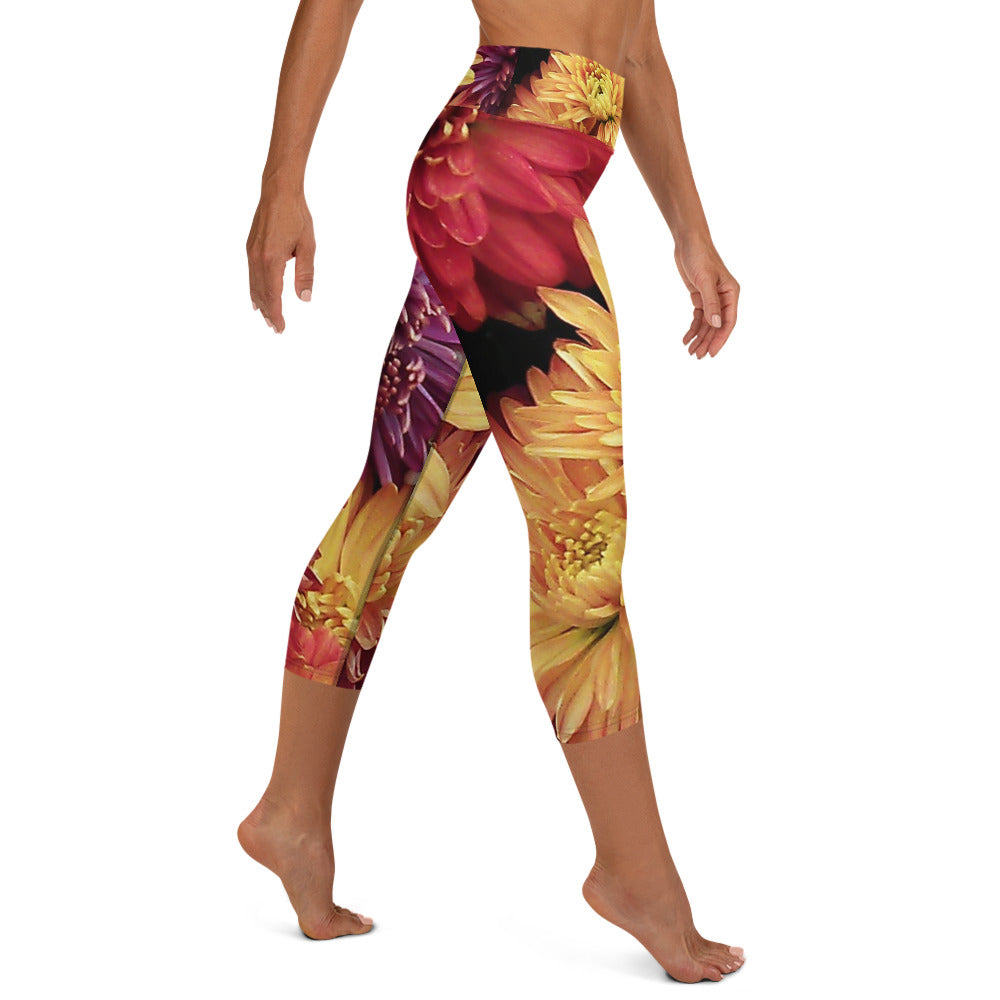 Yoga Capri Leggings - Fall Flowers Yoga Pants Stylin' Spirit   