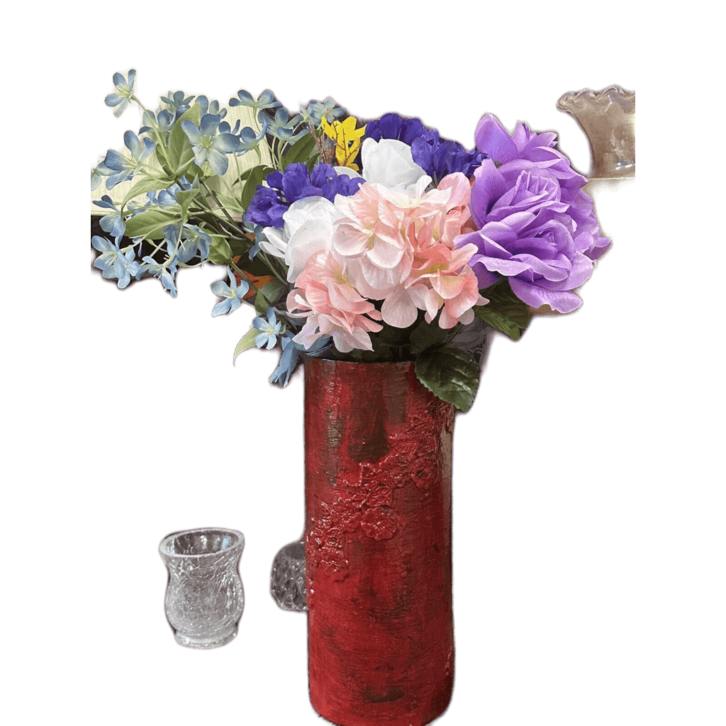 Custom Hand Painted Glass Vase Antiqued Red With Lace - Stylin Spirit