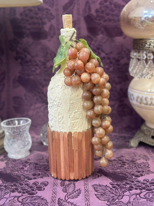 Decorative Glass Bottle Stained Glass Vase Hand Painted green Tan With Grapes - Stylin Spirit