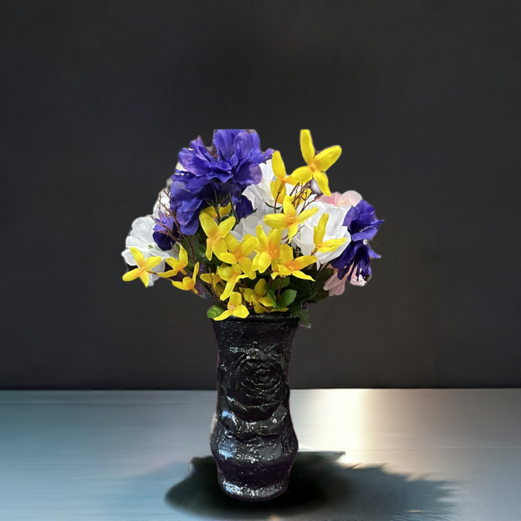 Custom Hand Painted Glass Vase Textured Black Rose - Stylin Spirit