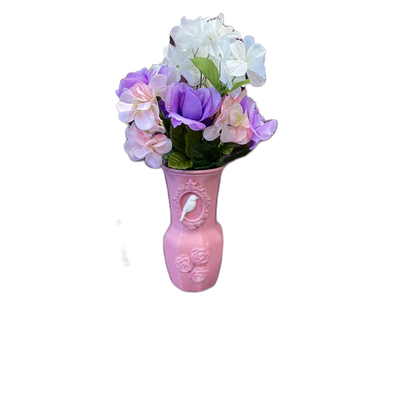 Custom Hand Painted Glass Vase Dusty Rose Pink Roses & White Bird