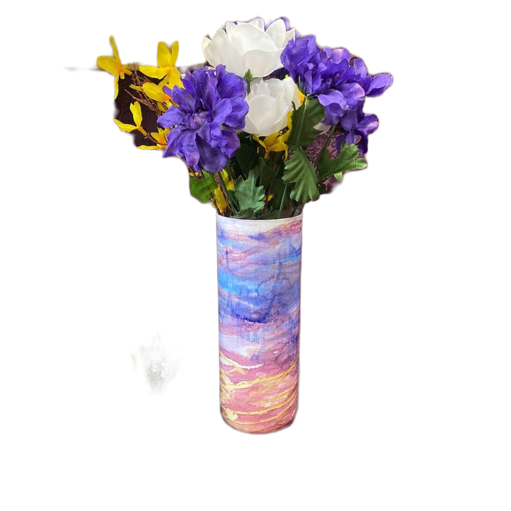 Custom Stained Glass Vase Purple Pink Blue White