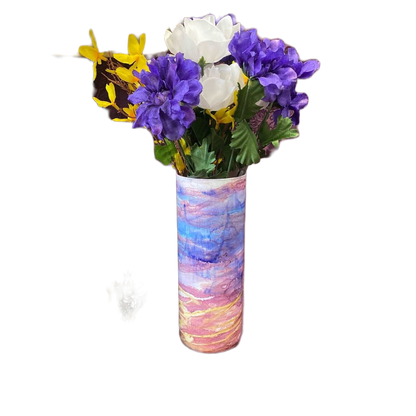 Custom Stained Glass Vase Purple Pink Blue White