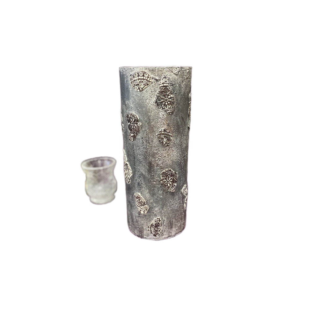 Custom Stained Glass Vase Vintage Faux Concrete Cement 16”