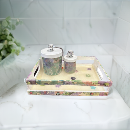 Custom Bathroom Vanity Tray With Matching Plastic Containers Crystal Knobs