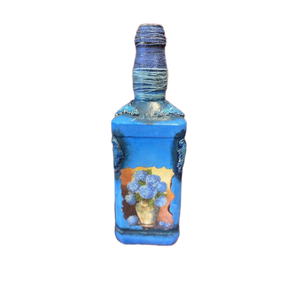 Decorative Jack Daniel’s Bottle Stained Glass Hand Painted Decoupage Royal Blue.