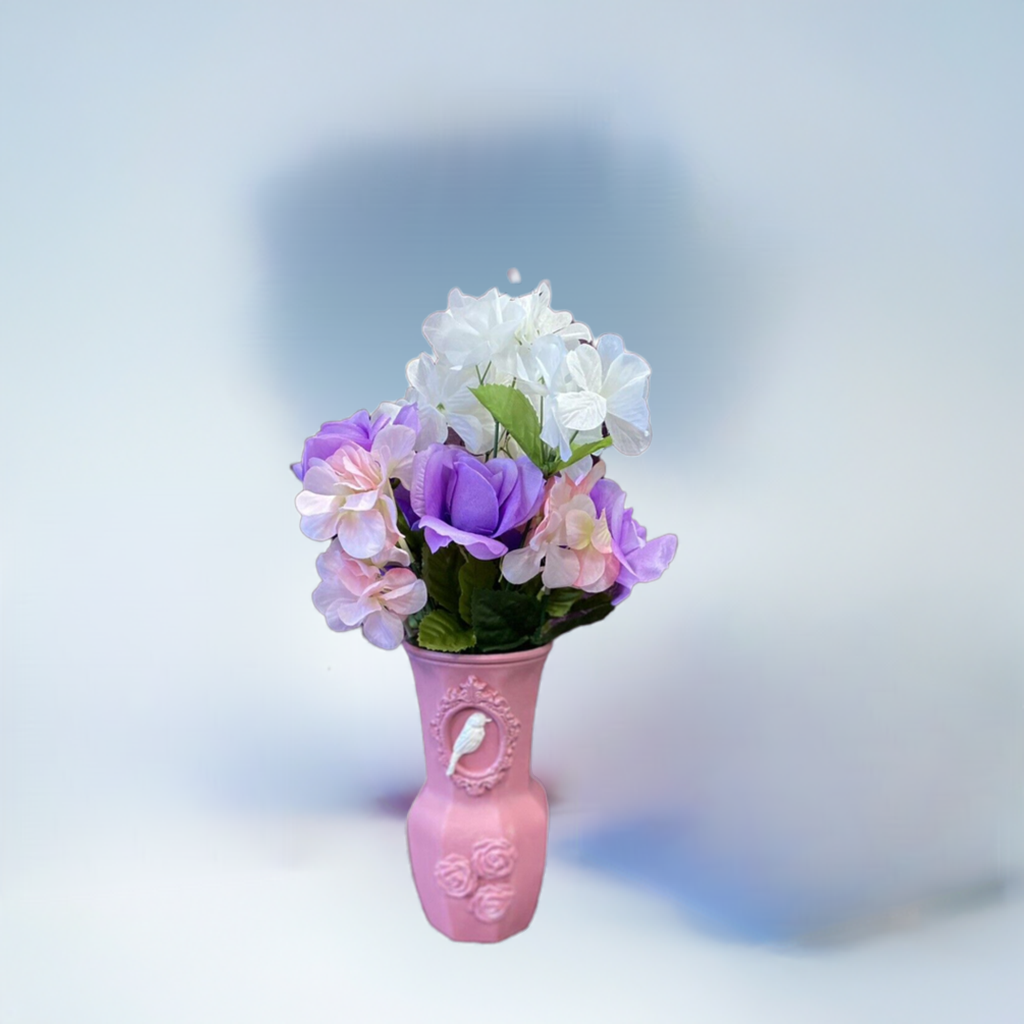 Custom Hand Painted Glass Vase Dusty Rose Pink Roses & White Bird - Stylin Spirit