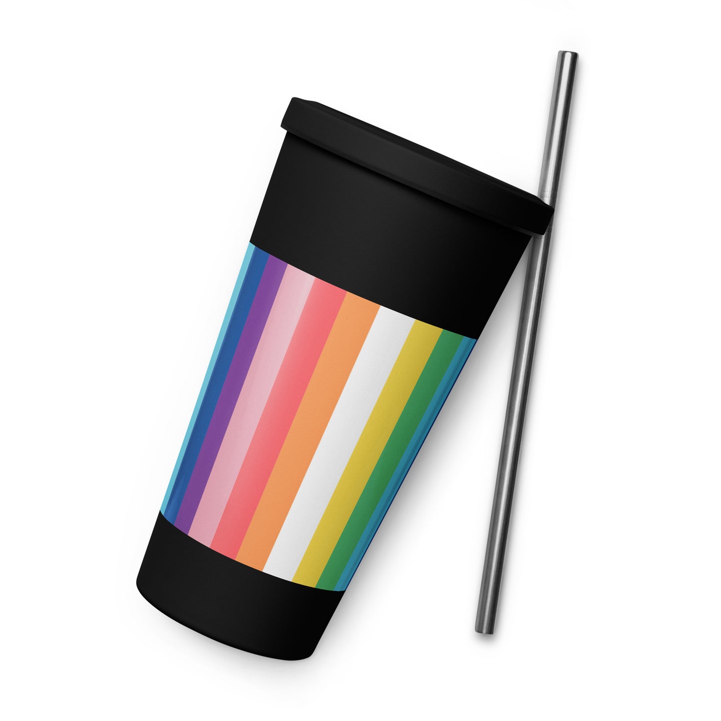 Insulated tumbler with a straw - Rainbow