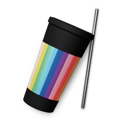 Insulated tumbler with a straw - Rainbow