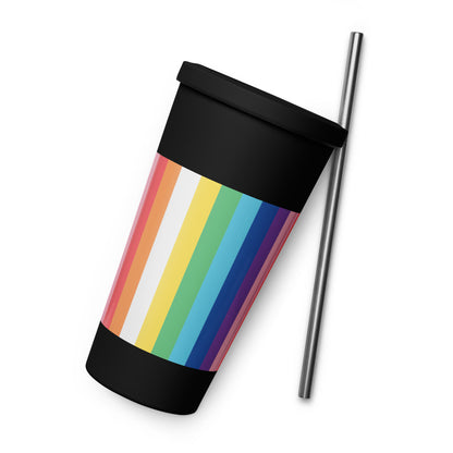 Insulated tumbler with a straw - Rainbow