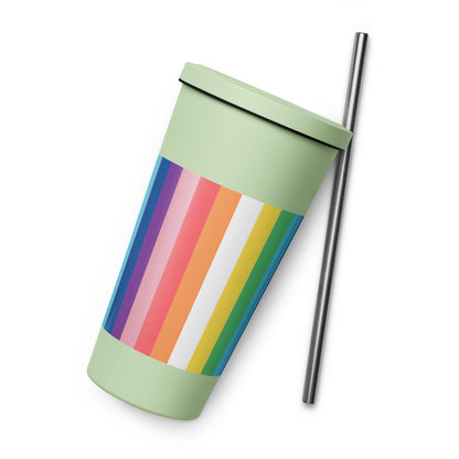 Insulated tumbler with a straw - Rainbow