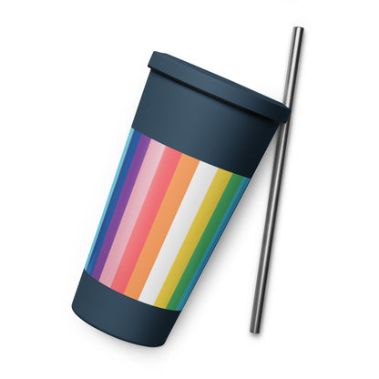 Insulated tumbler with a straw - Rainbow