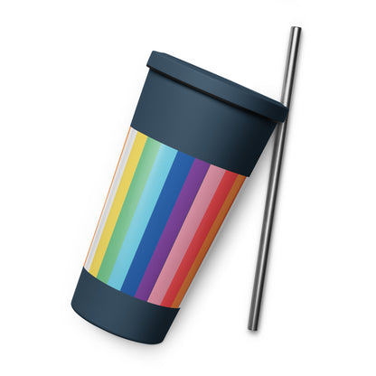 Insulated tumbler with a straw - Rainbow