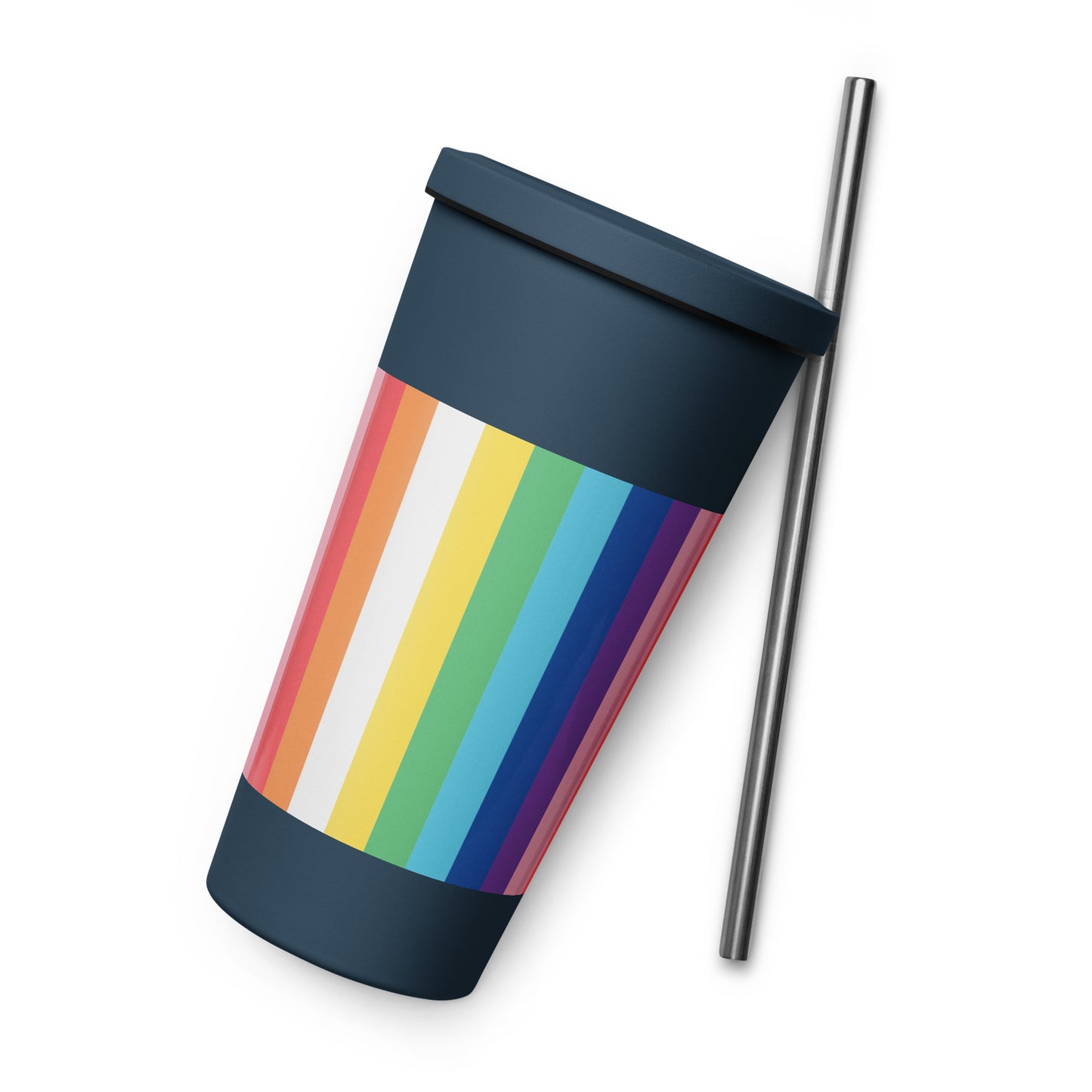 Insulated tumbler with a straw - Rainbow