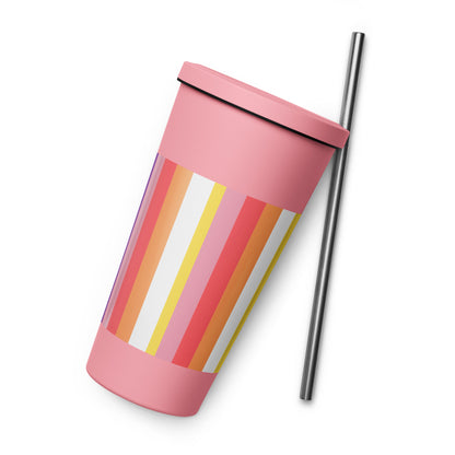 Insulated tumbler with a straw - Rainbow