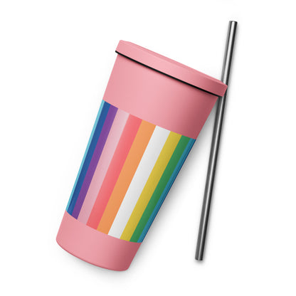 Insulated tumbler with a straw - Rainbow