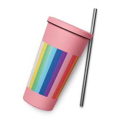 Insulated tumbler with a straw - Rainbow