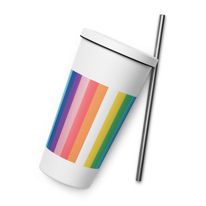 Insulated tumbler with a straw - Rainbow