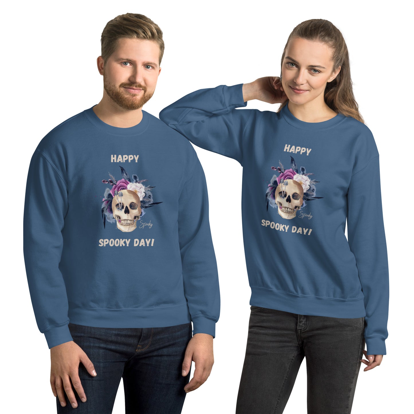 Unisex Sweatshirt - Happy Spooky Day Sweatshirt Stylin' Spirit Indigo Blue S 