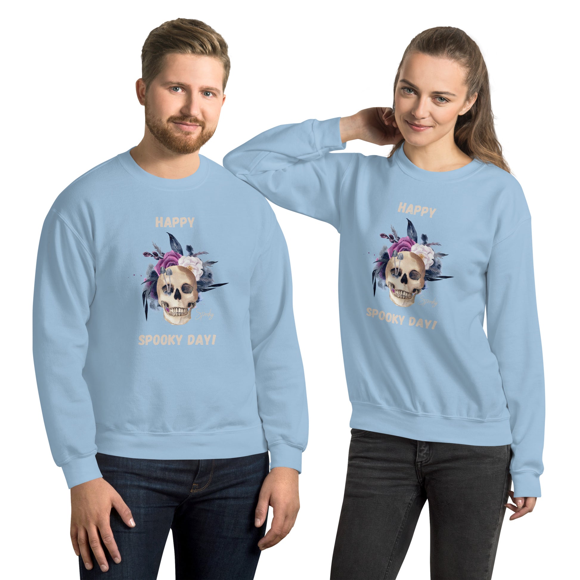 Unisex Sweatshirt - Happy Spooky Day Sweatshirt Stylin' Spirit Light Blue S 