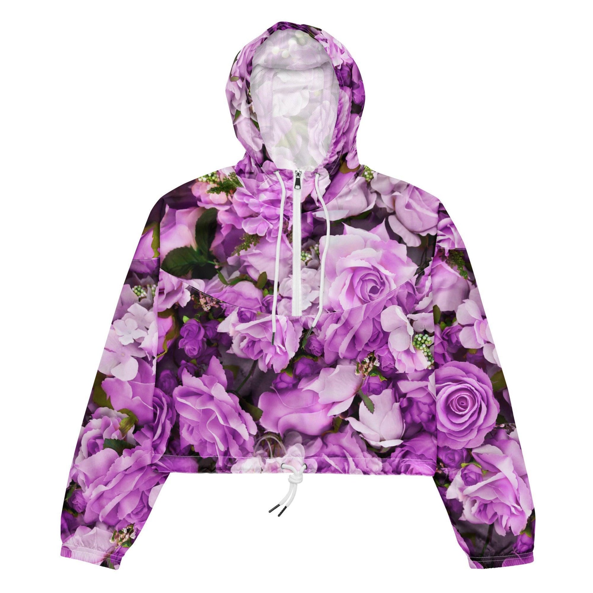 Women’s cropped windbreaker - Lavender Flowers - Stylin Spirit