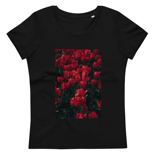 Women's fitted eco tee - Red Flowers