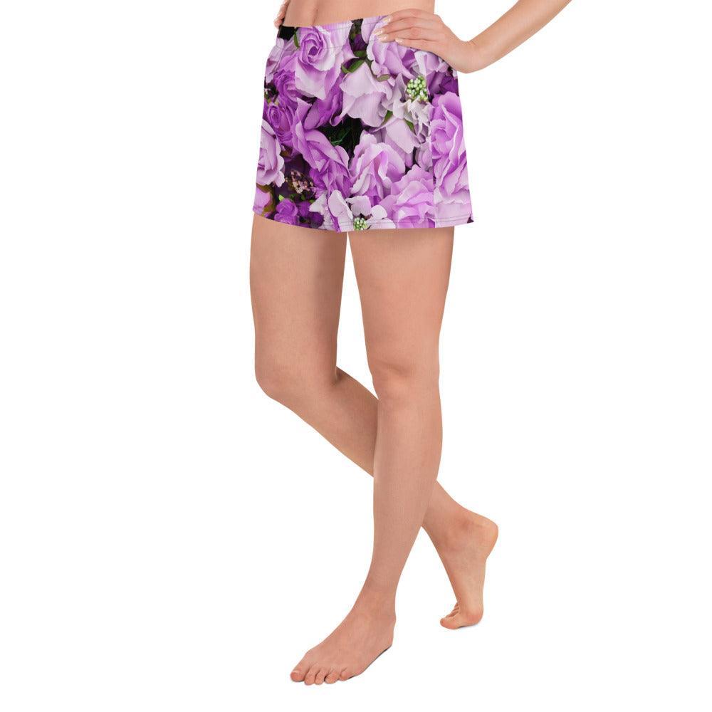 Women’s Recycled Athletic Shorts - Lavender Flowers - Stylin Spirit