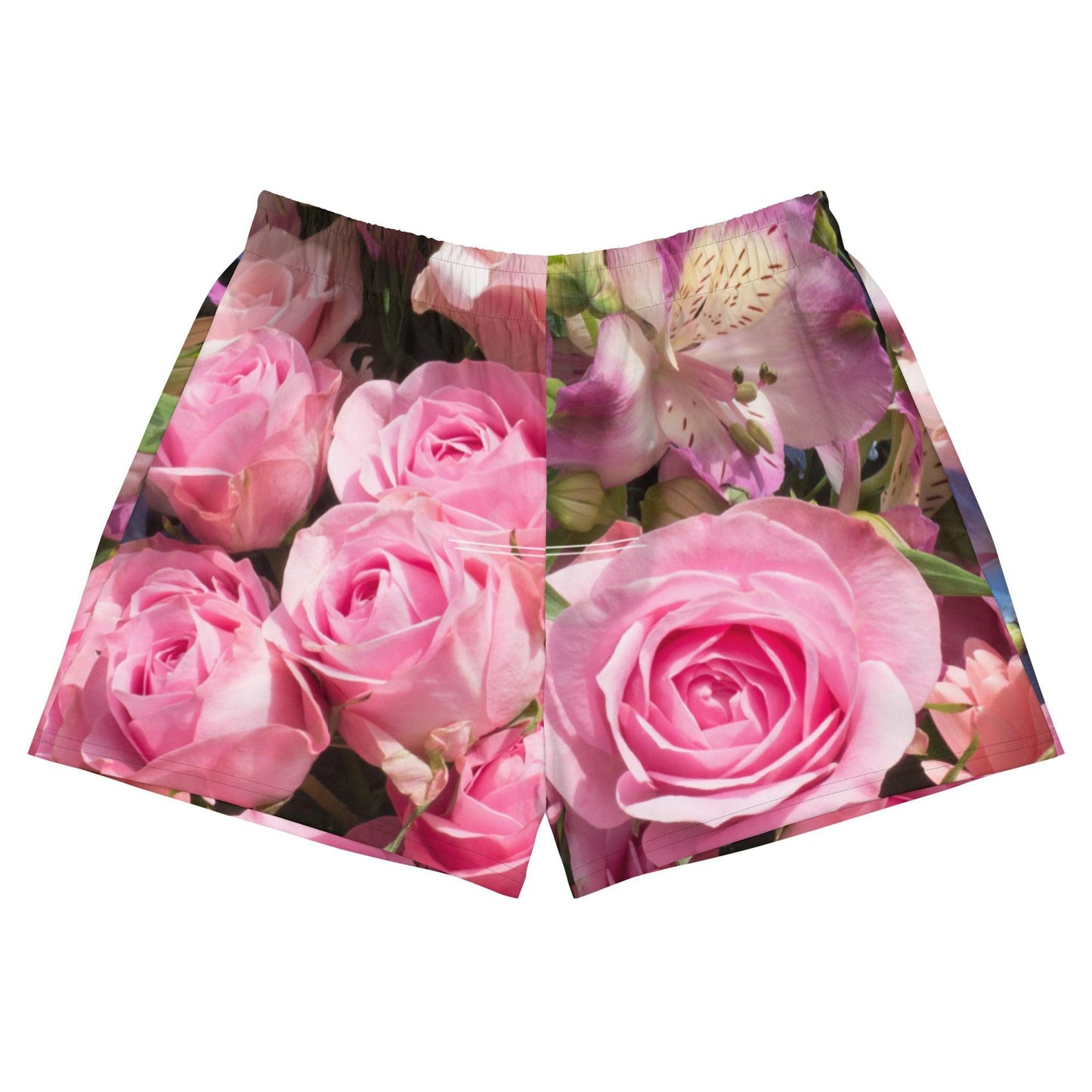 Women’s Recycled Athletic Shorts - Pink and Blue Flowers - Stylin Spirit