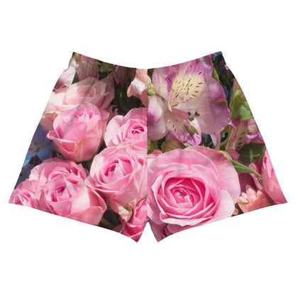 Women’s Recycled Athletic Shorts - Pink and Blue Flowers - Stylin Spirit