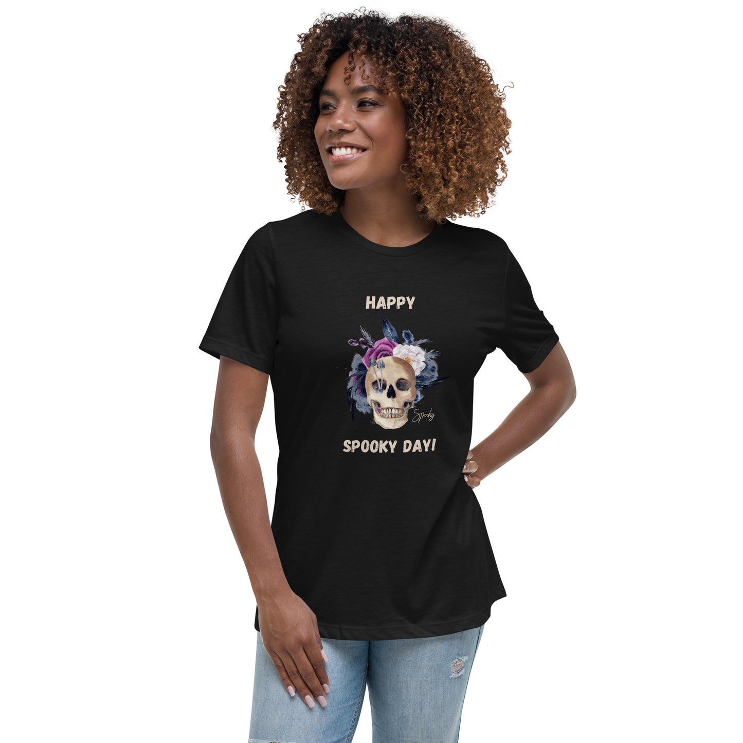 Women's Relaxed T-Shirt - Happy Spooky Day T-shirt Stylin' Spirit Black S 